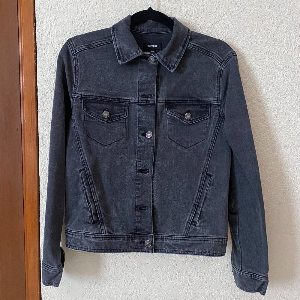 Express Denim Gray Denim Jacket Size S